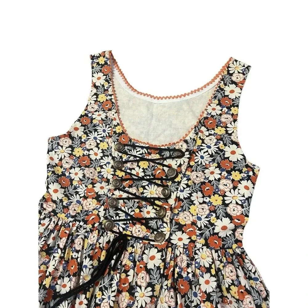 Vtg Retro Gogo Dress Floral 60s 70s Cottagecore Milkmaid Mini Small Handmade - Picture 15 of 16